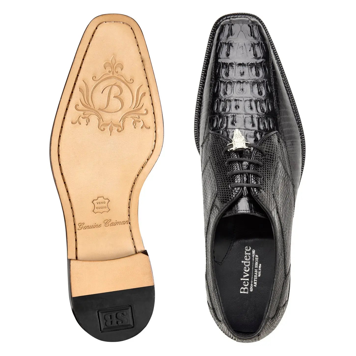 Belvedere Lusso R115 Black Genuine Hornback/Lizards Oxfords
