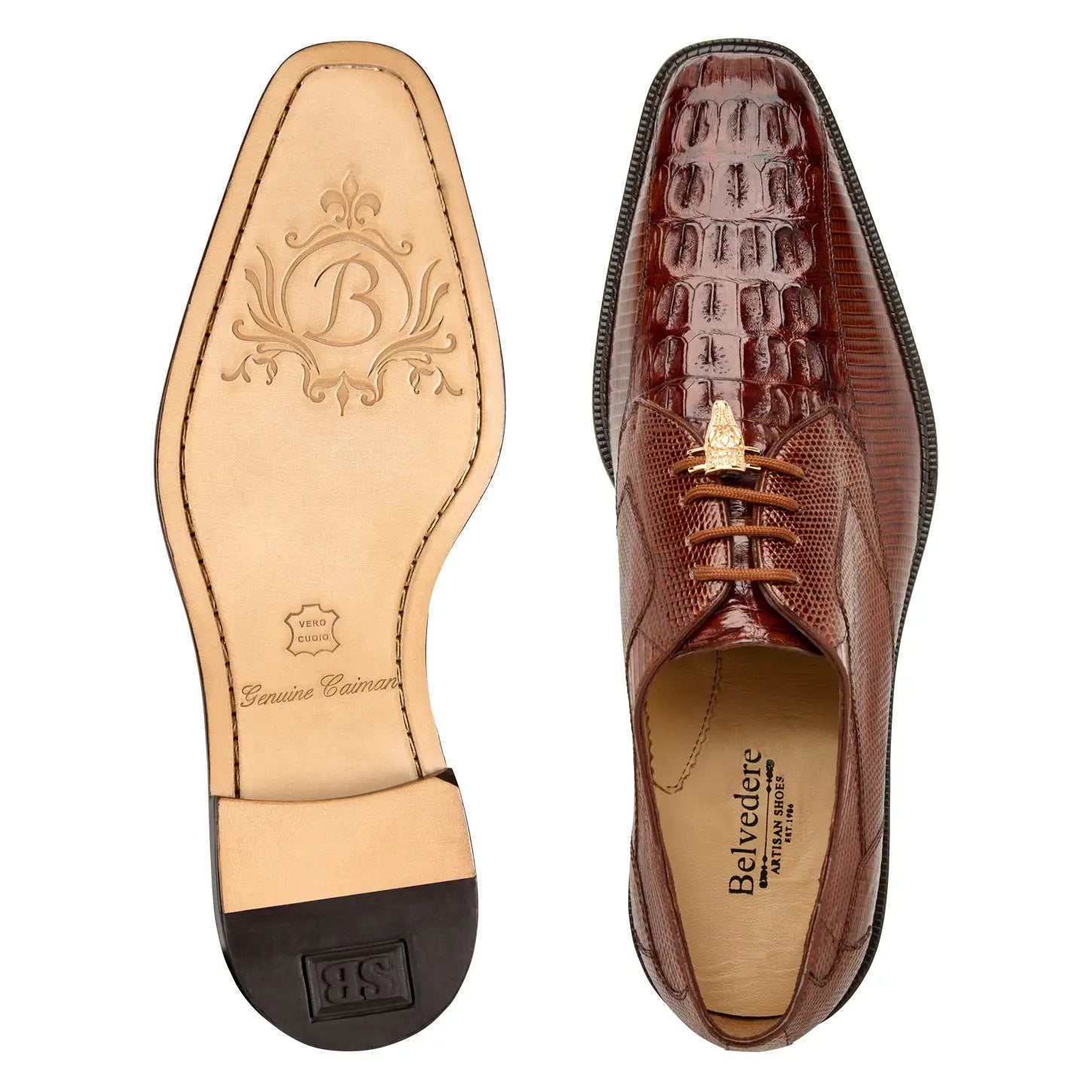 Belvedere Lusso R115 Antique Walnut Genuine Hornback/Lizards Oxfords