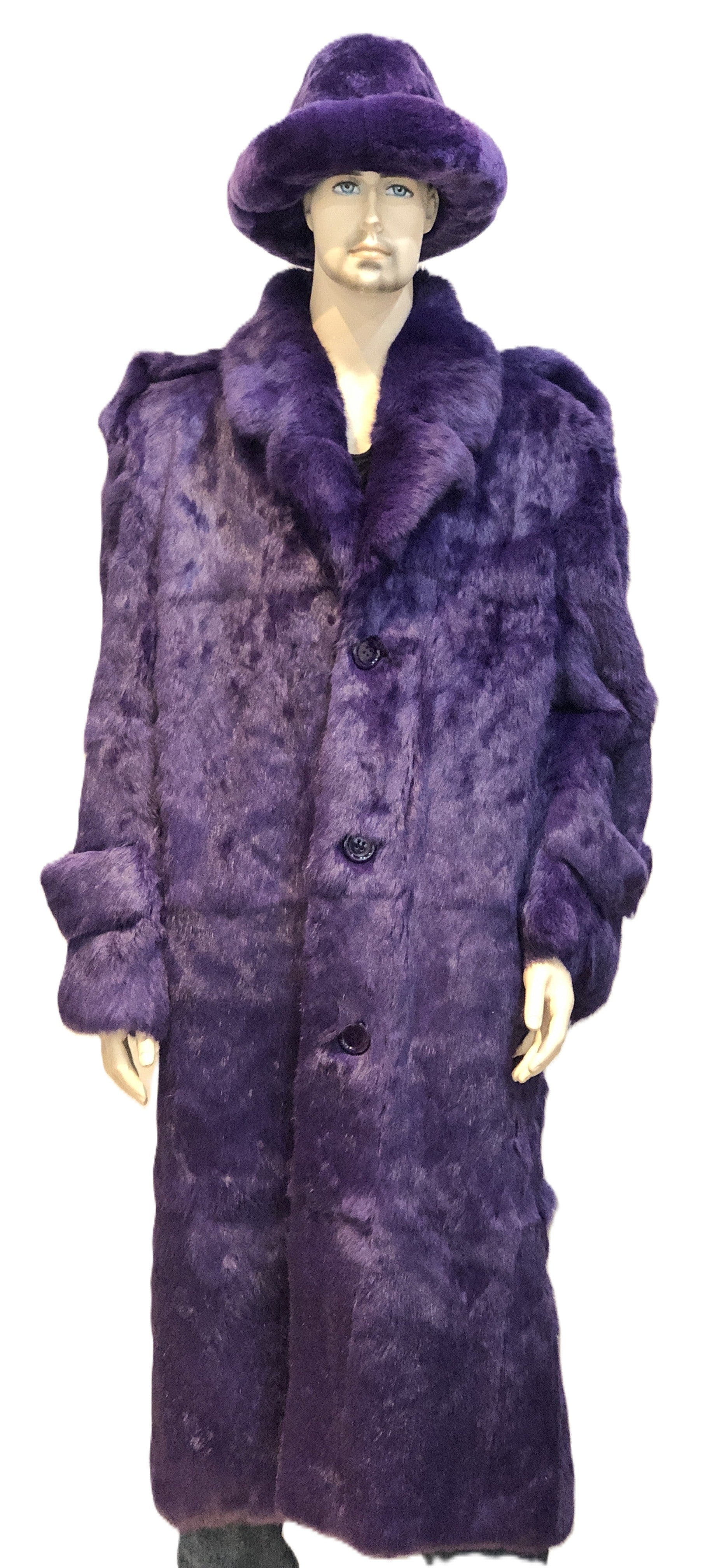 Verona Men's M05F01PP Purple Genuine Rabbit Long Trench Coat