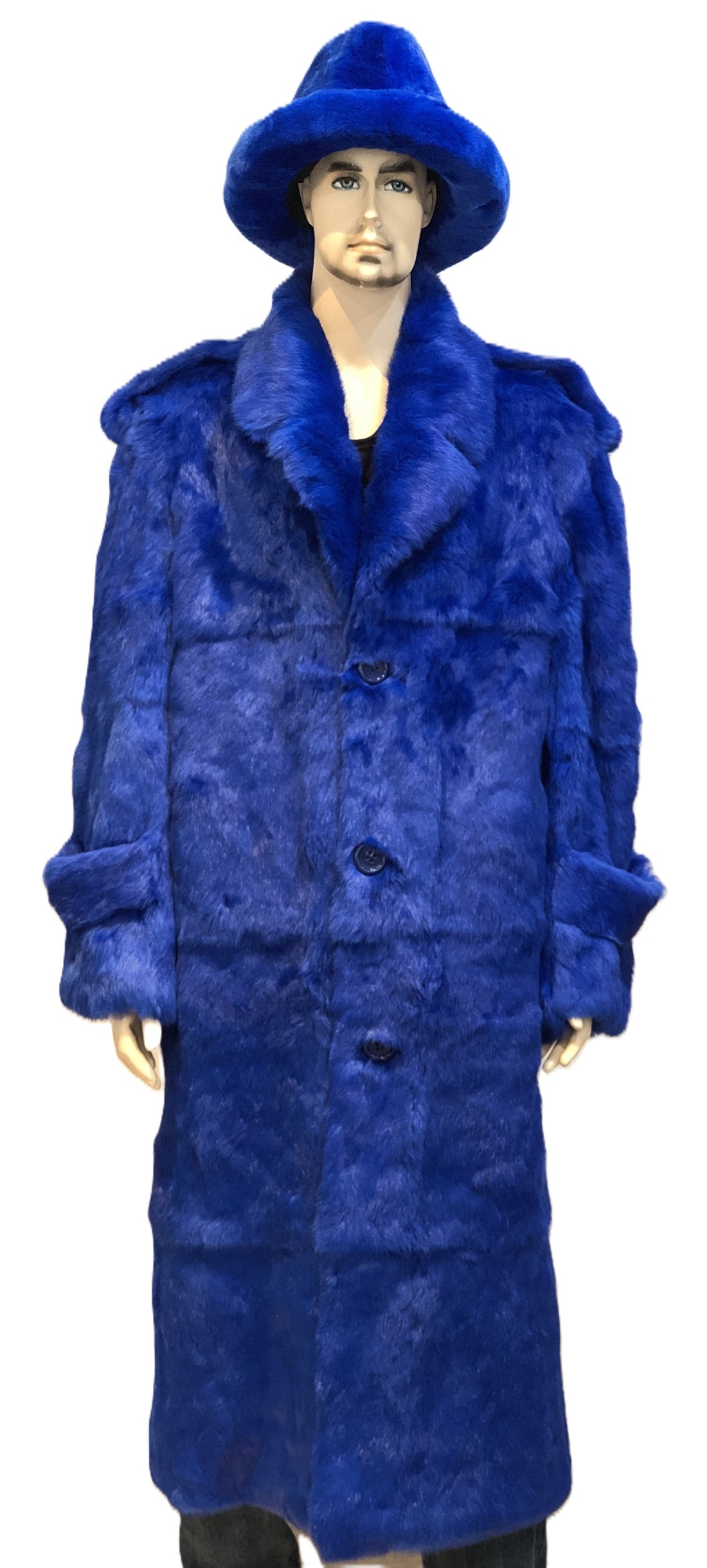 Verona Men's M05F01RB Royal Blue Genuine Rabbit Long Trench Coat