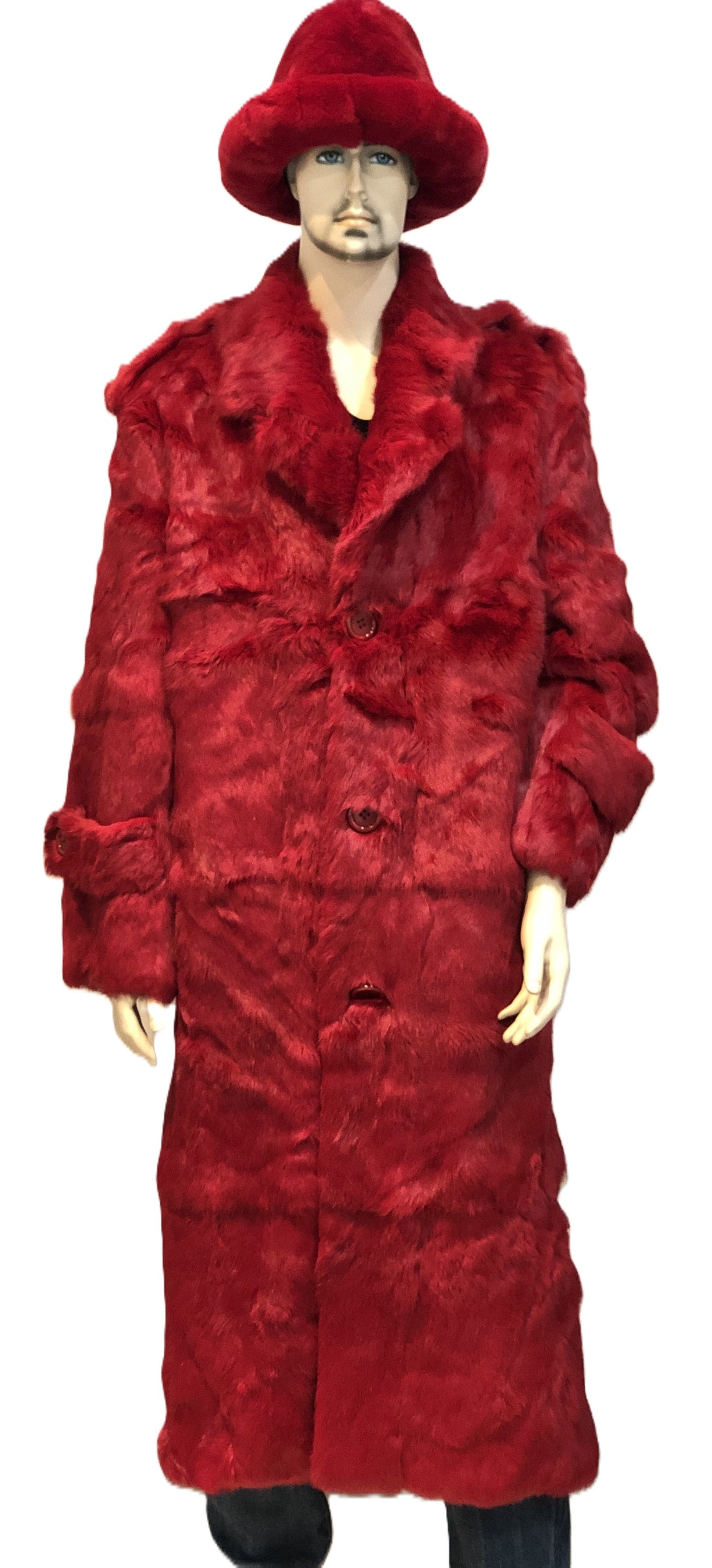 Verona Men's M05F01RD Red Genuine Rabbit Long Trench Coat