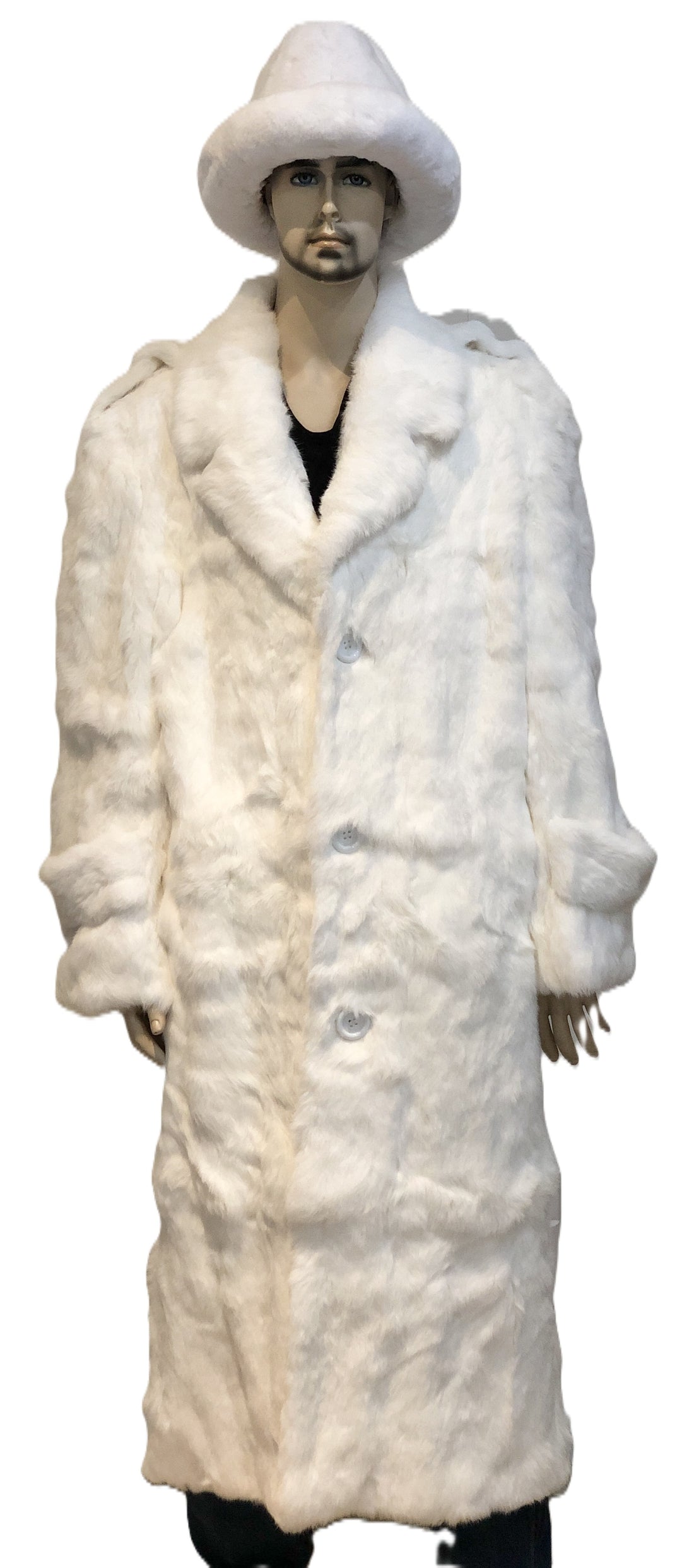 Verona Men's M05F01WT White Genuine Rabbit Long Trench Coat