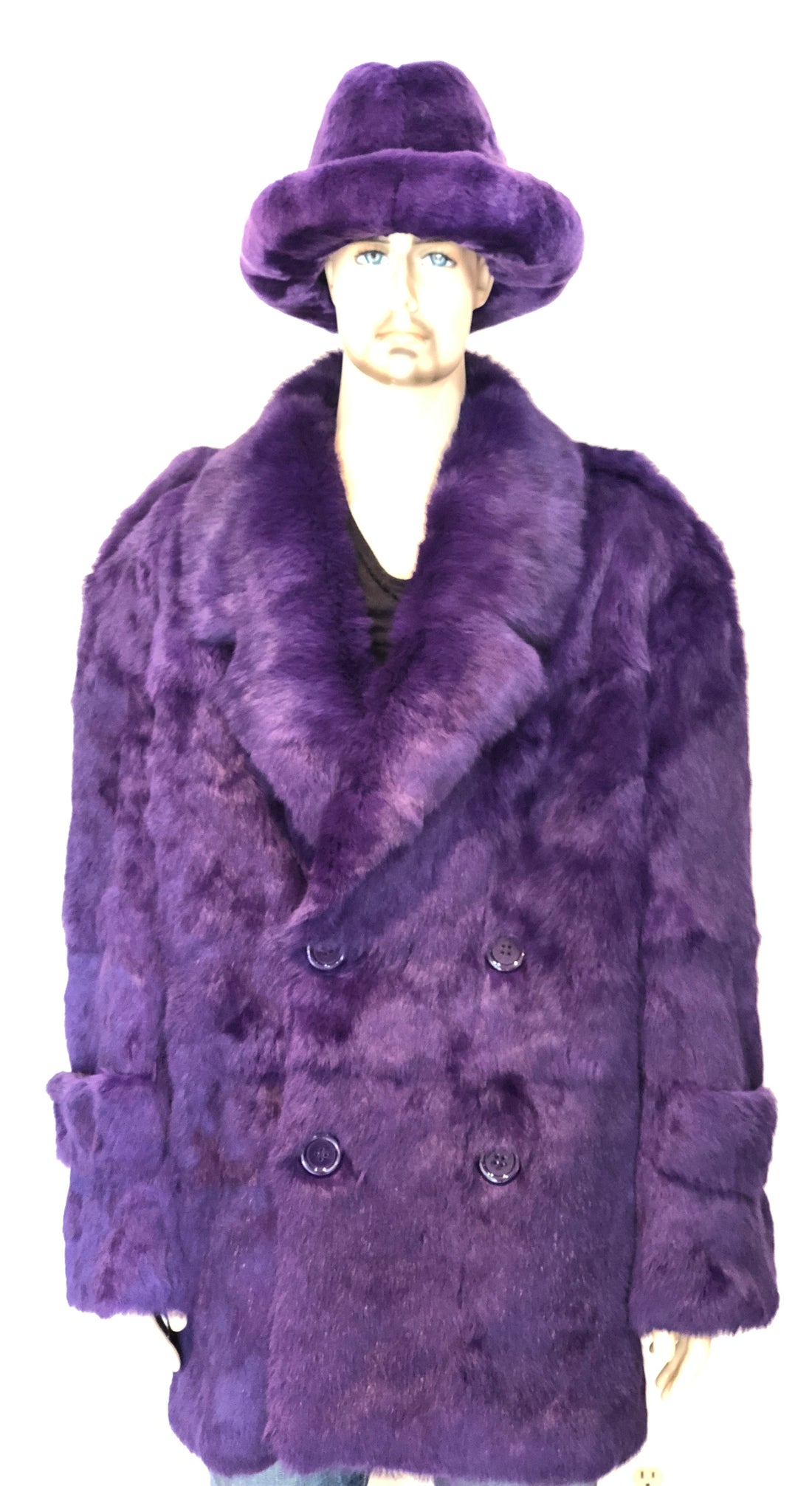 Verona Men's M05Q01PP Purple Genuine Rabbit Peacoat