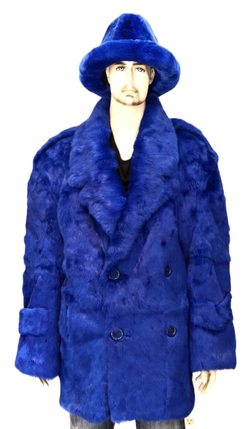 Verona Men's M05Q01RB Royal Blue Genuine Rabbit Peacoat