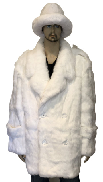 Verona Men's M05Q01WT White Genuine Rabbit Peacoat