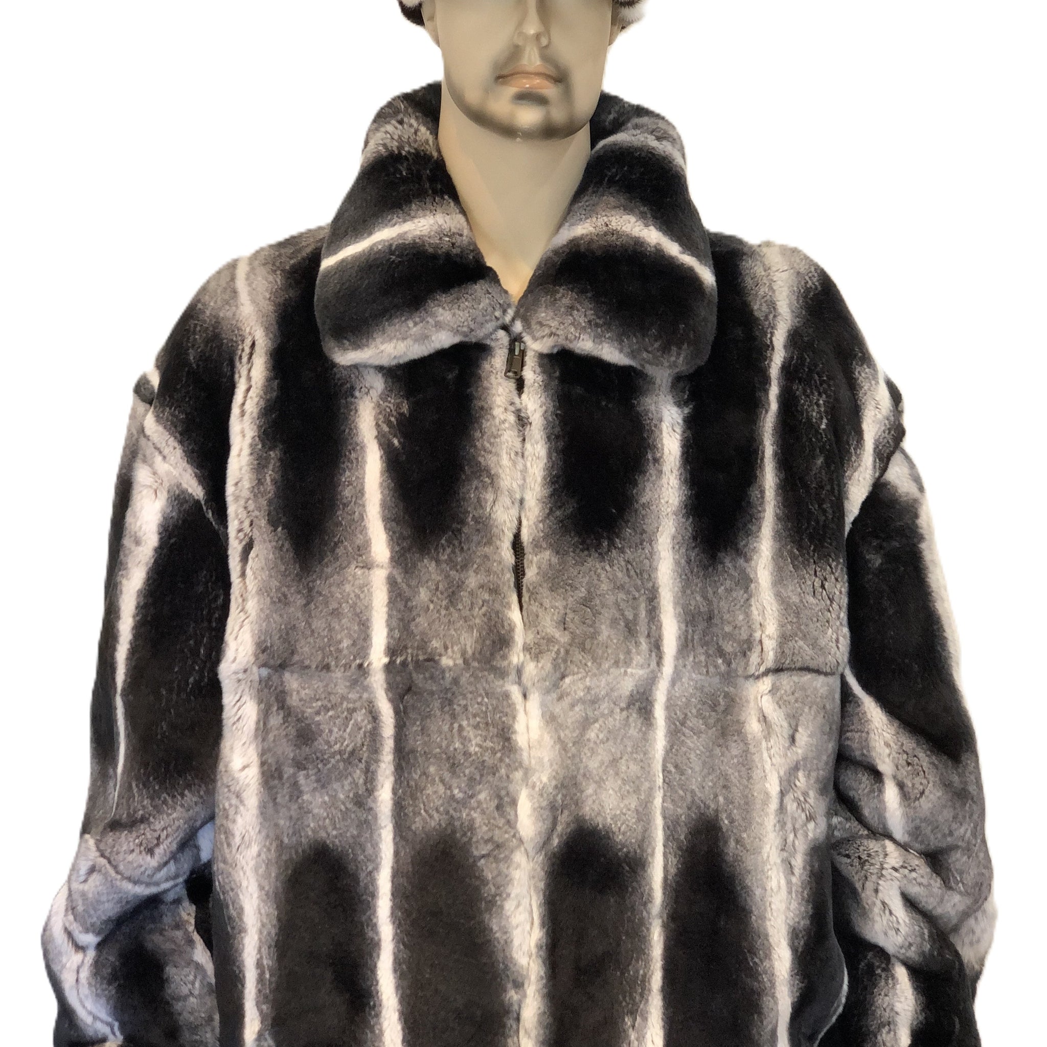 Verona Men's M18R01CH Natural Silver Genuine Rex Rabbit Jacket