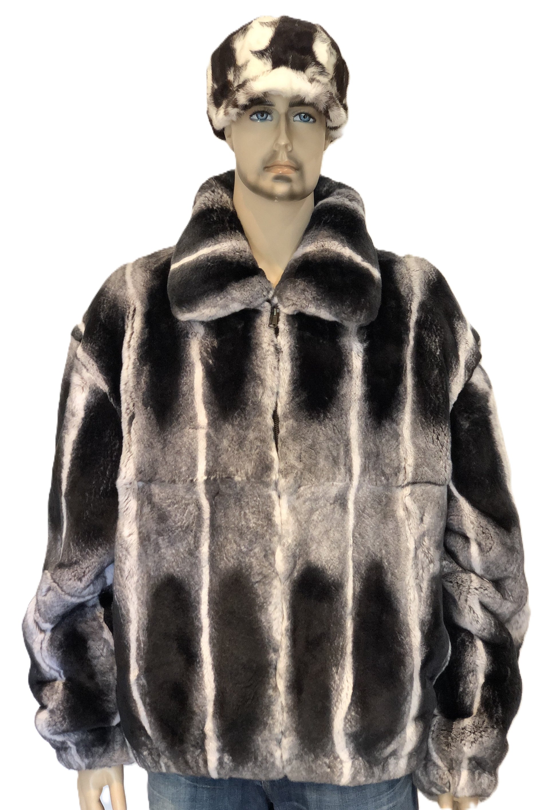 Verona Men's M18R01CH Natural Silver Genuine Rex Rabbit Jacket