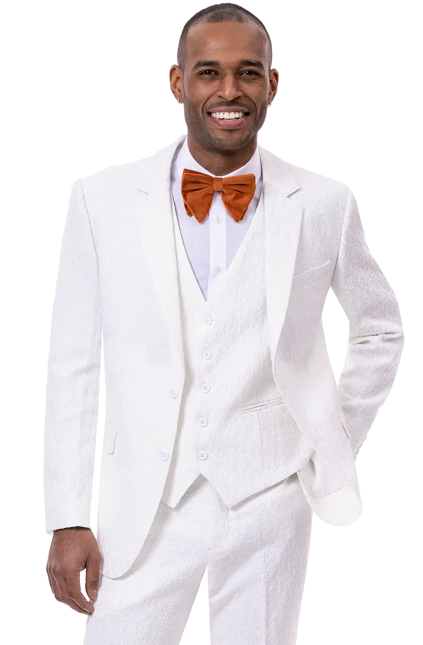 EJ Samuel M2763 White Textured Vested Suit