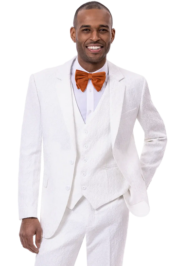 EJ Samuel M2763 White Textured Vested Suit