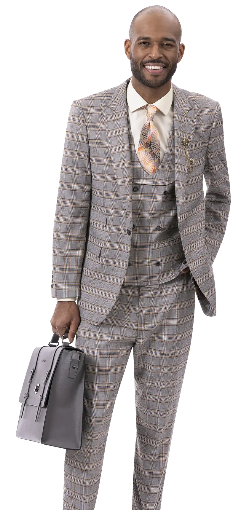 EJ Samuel M2793 Gray/Gold Vested Suit