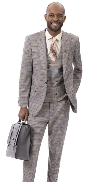 EJ Samuel M2793 Gray/Gold Vested Suit