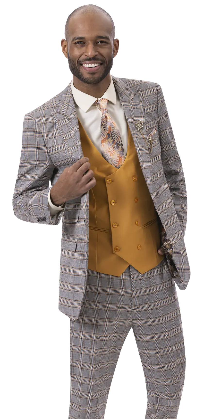 EJ Samuel M2793 Gray/Gold Vested Suit