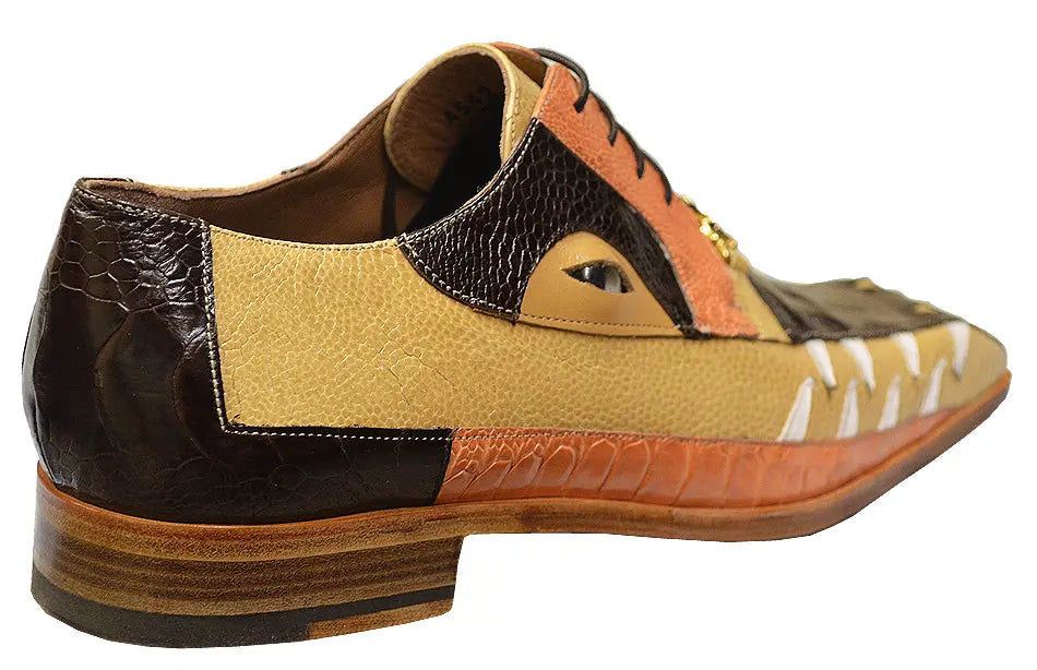 Mauri 2973 Dark Brown/Bone/Sherbert/White Genuine Crocodile/Ostrich Leg/Nappa Teeth Shoes Suit Essence