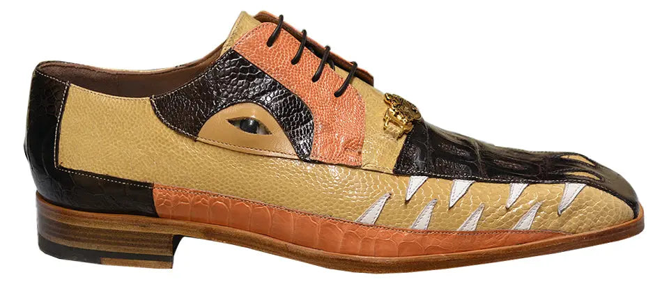 Mauri 2973 Dark Brown/Bone/Sherbert/White Genuine Crocodile/Ostrich Leg/Nappa Teeth Shoes Suit Essence