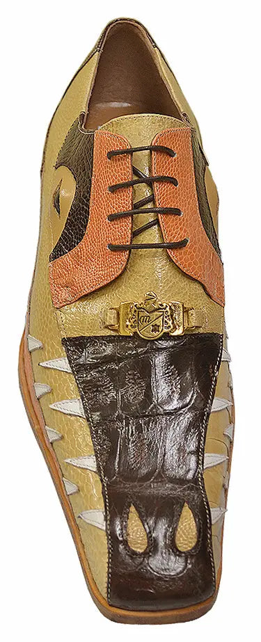 Mauri 2973 Dark Brown/Bone/Sherbert/White Genuine Crocodile/Ostrich Leg/Nappa Teeth Shoes Suit Essence