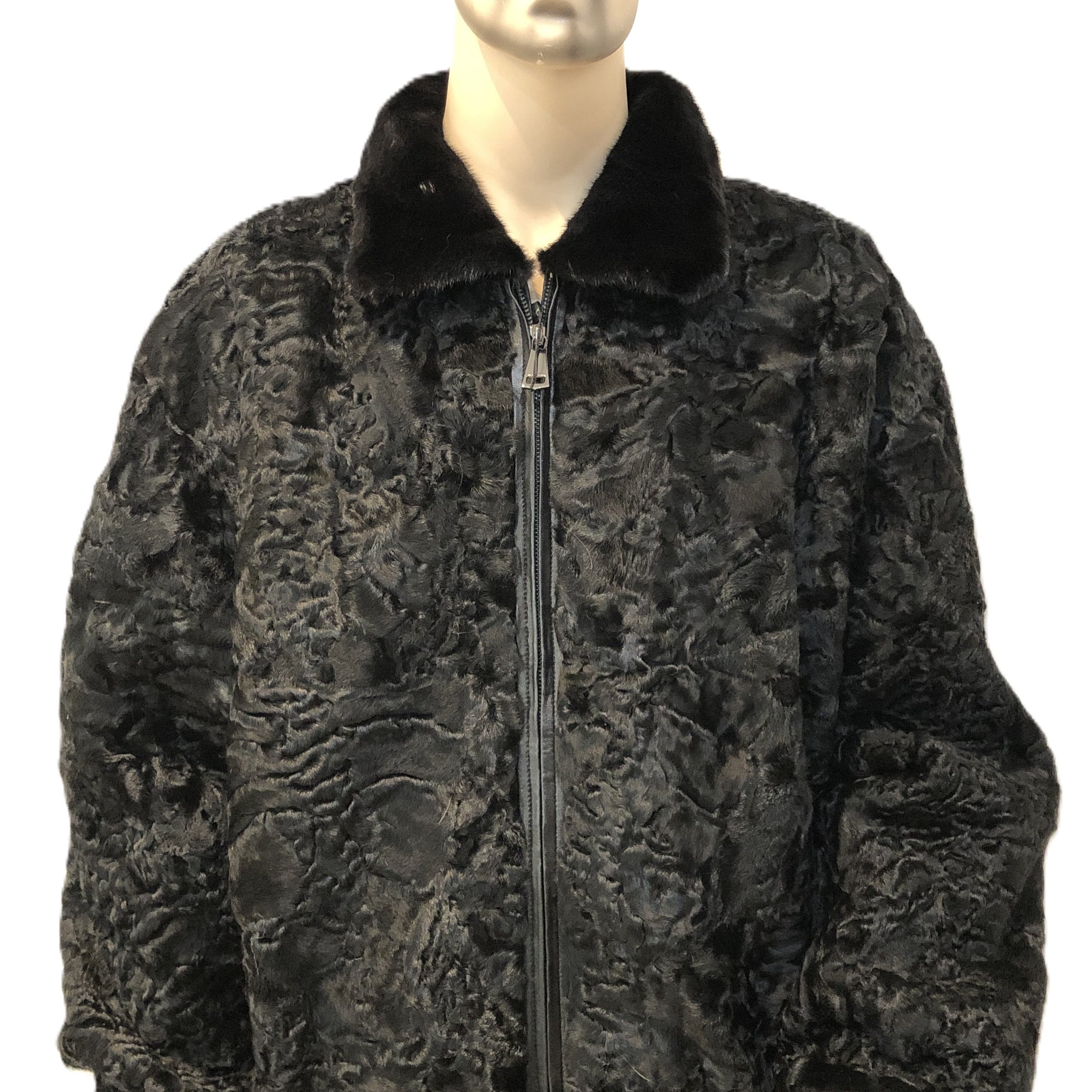 Verona Men's M65R01BK Black Genuine Persian Lamb Sections Jacket