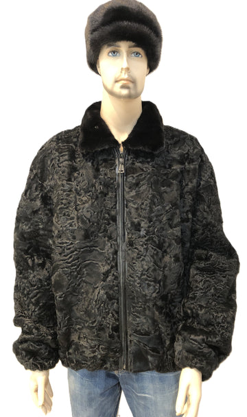 Verona Men's M65R01BK Black Genuine Persian Lamb Sections Jacket