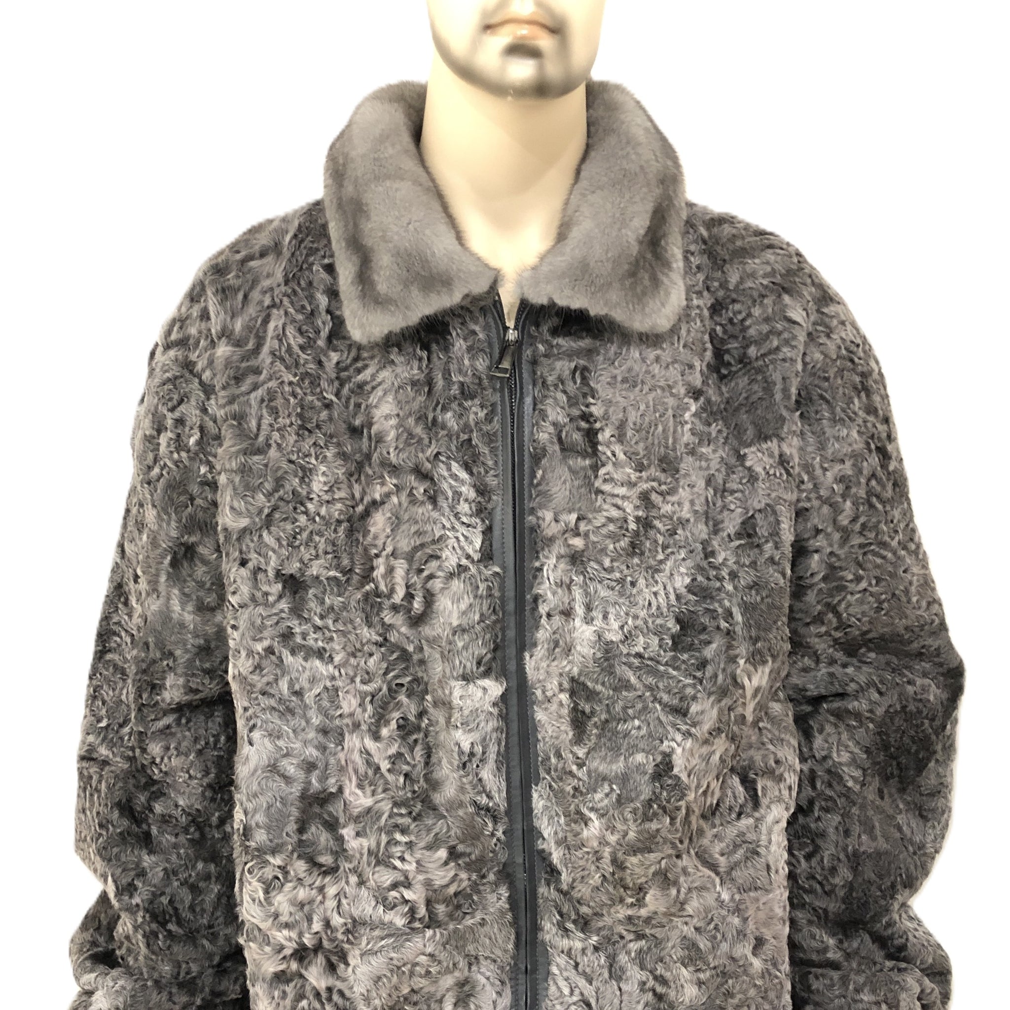 Verona Men's M65R01GY Gray Genuine Persian Lamb Sections Jacket