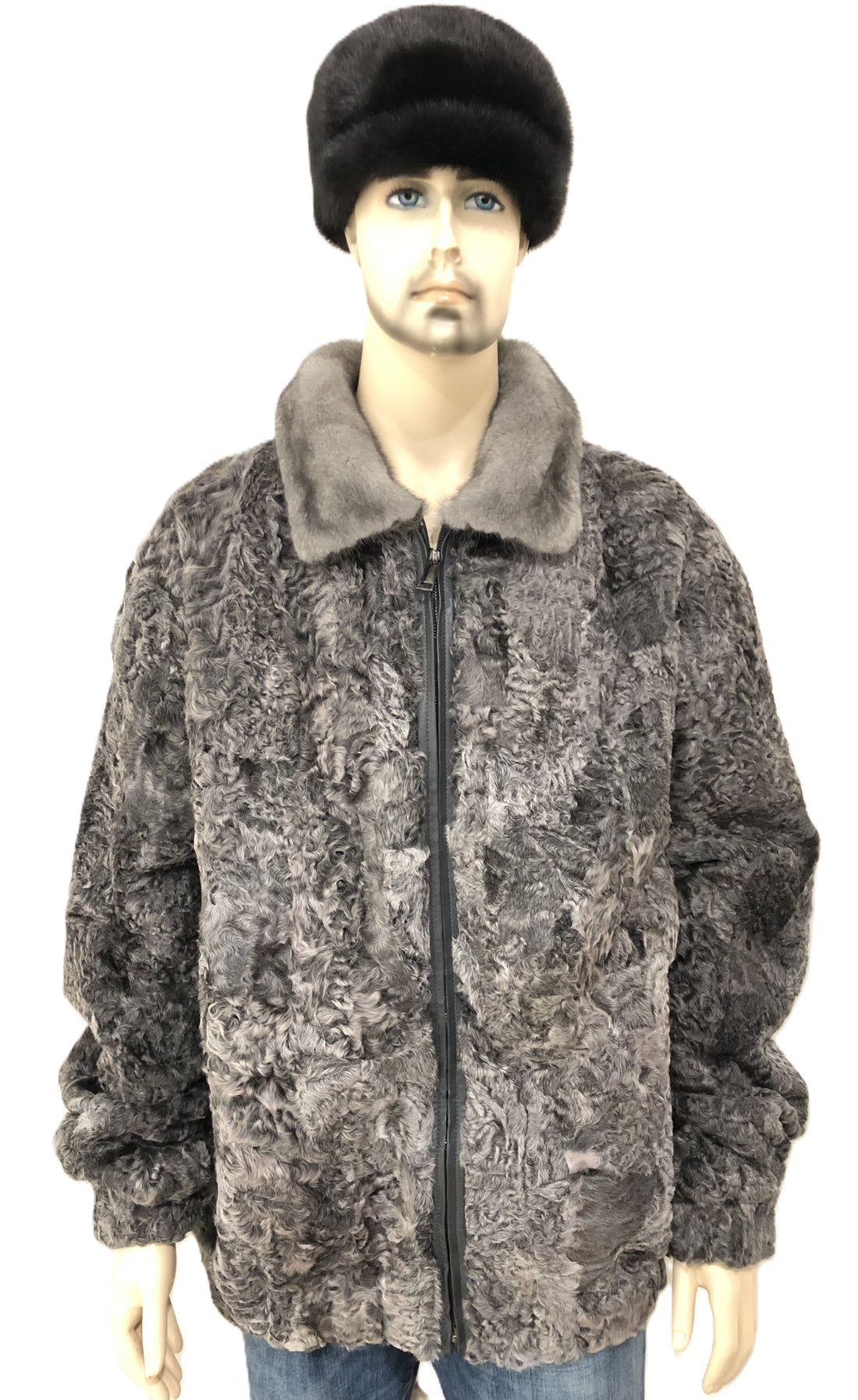 Verona Men's M65R01GY Gray Genuine Persian Lamb Sections Jacket