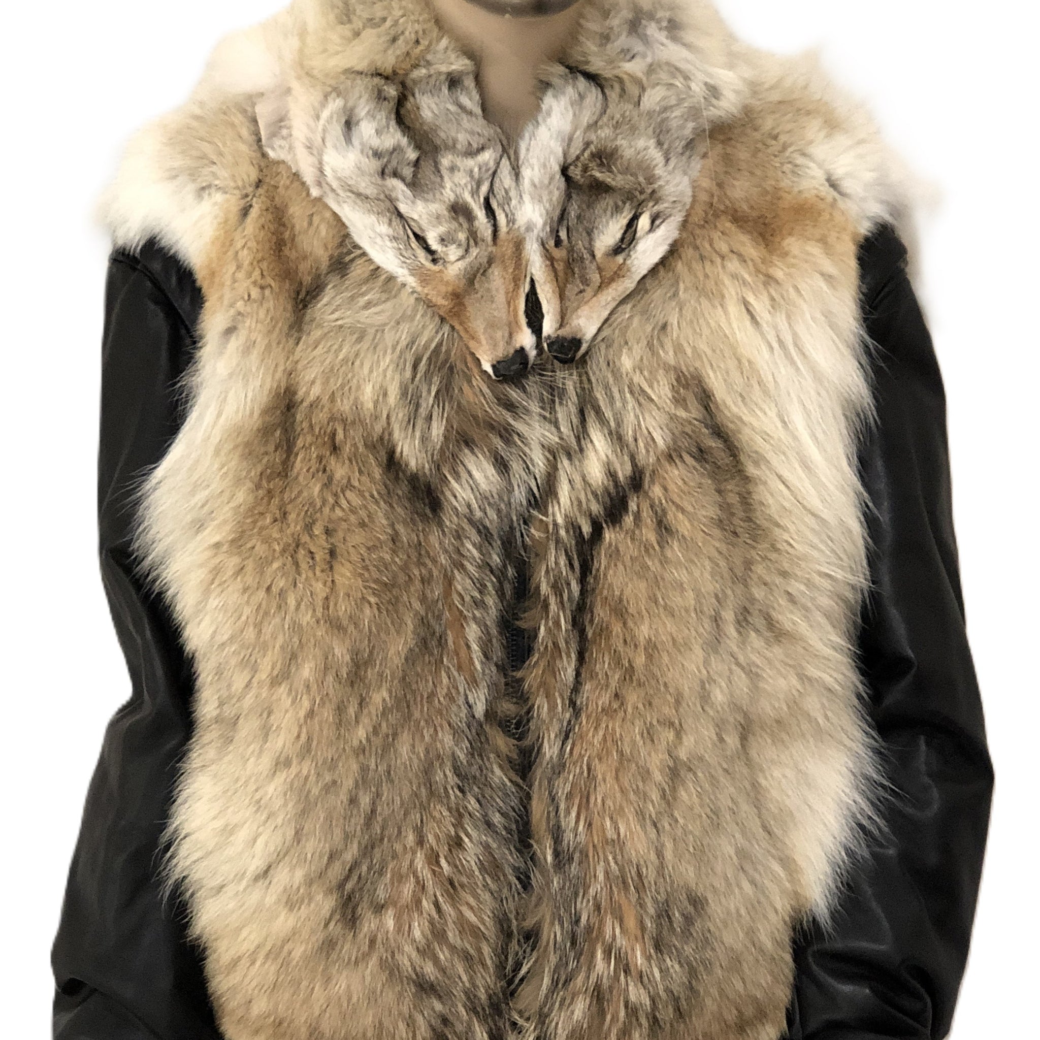 Verona Men's M73R01CO Natural Genuine Full Skin Fox And Full Skin Coyote Vest