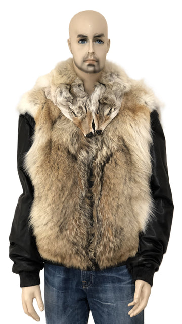 Verona Men's M73R01CO Natural Genuine Full Skin Fox And Full Skin Coyote Vest