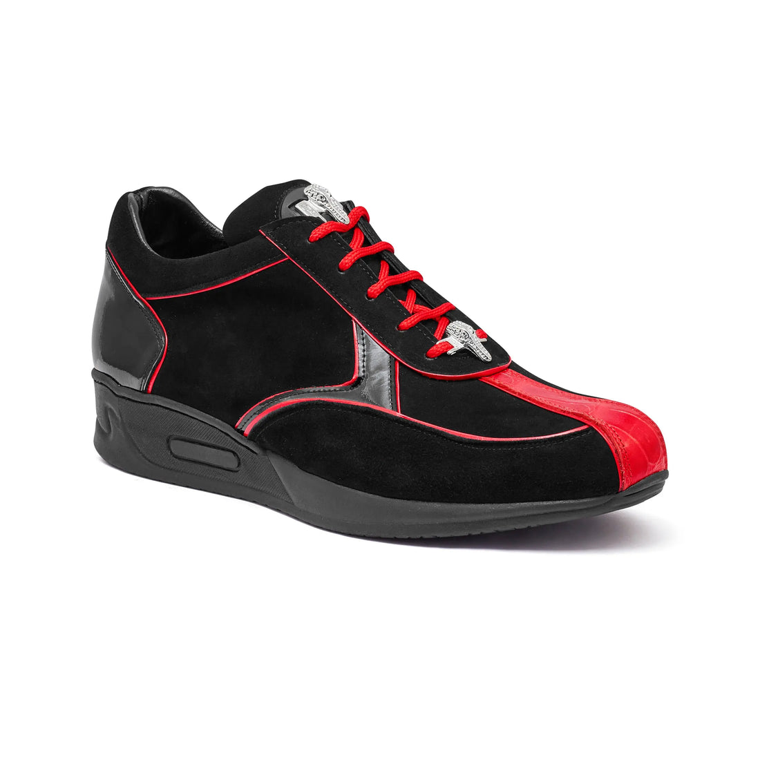 Mauri M791 Red/Black Genuine Crocodile/Suede/Patent Leather Sneakers