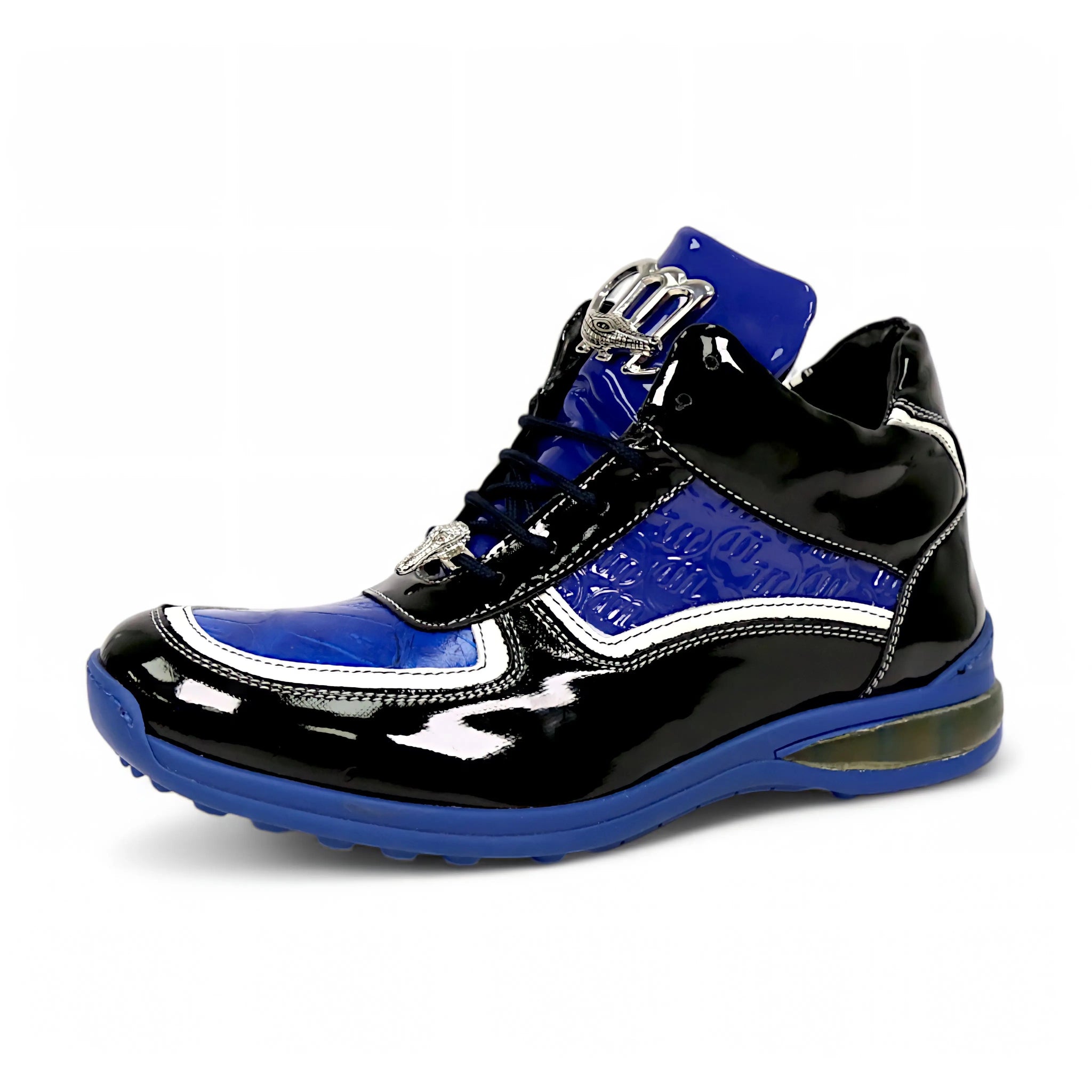 Mauri M797 Black/White/Royal Blue Genuine Baby Crocodile/Patent Embossed Sneakers