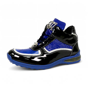 Mauri M797 Black/White/Royal Blue Genuine Baby Crocodile/Patent Embossed Sneakers