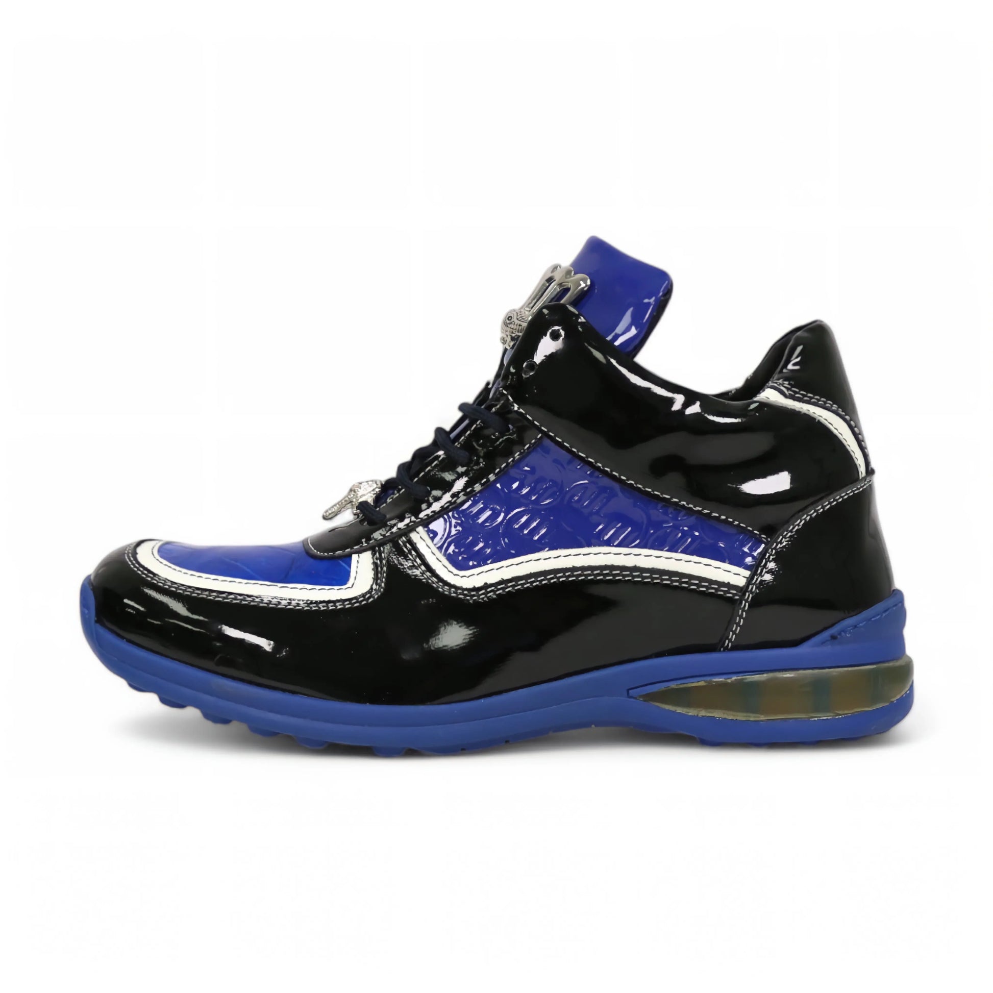 Mauri M797 Black/White/Royal Blue Genuine Baby Crocodile/Patent Embossed Sneakers