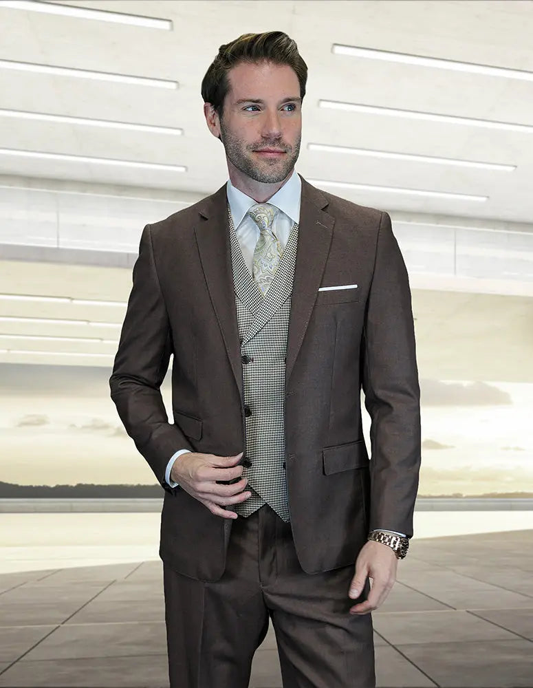 Statement Marco Brown Super 200's Italian Wool/Cashmere Vested Suit