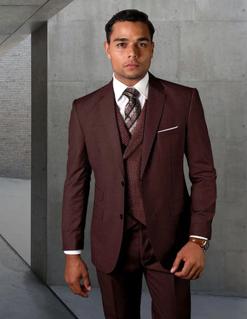 Statement Marco Burgundy Super 200's Italian Wool/Cashmere Vested Suit