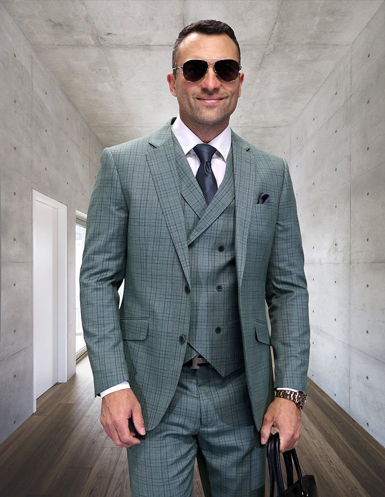 Statement Matari Sage Super 200's Italian Wool Vested Suit