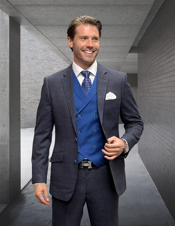 Statement Matera Sapphire Super 200’s Italian Wool / Cashmere Vested Suit