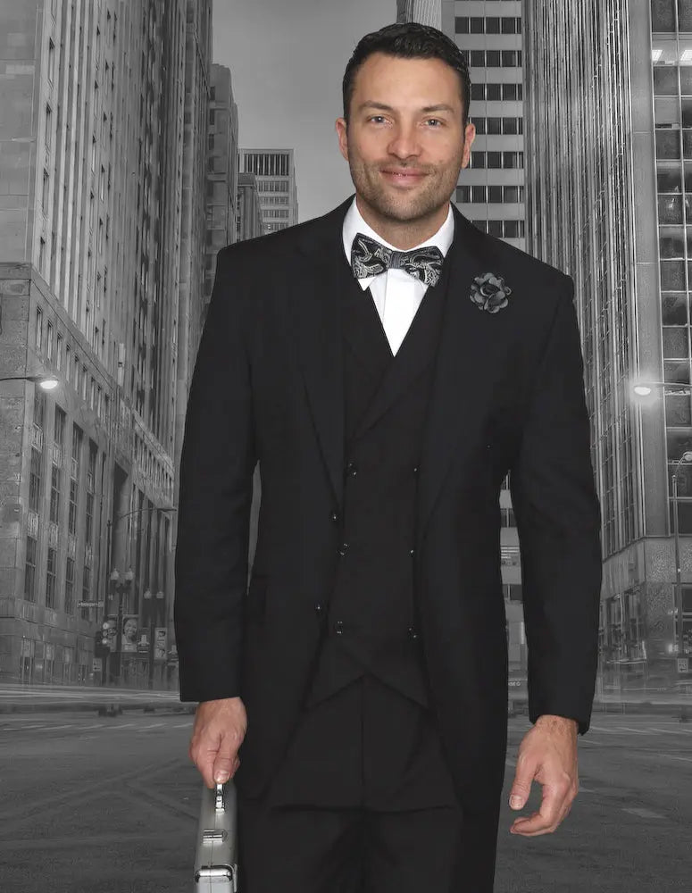 Statement Messina Black Super 180's Italian Wool/Cashmere Vested Suit Suit Essence
