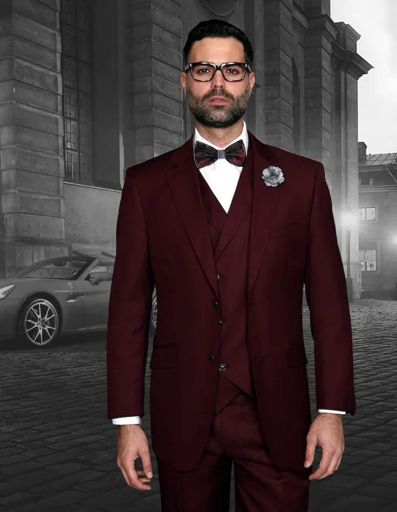Statement Messina Burgundy Super 180's Italian Wool/Cashmere Vested Suit