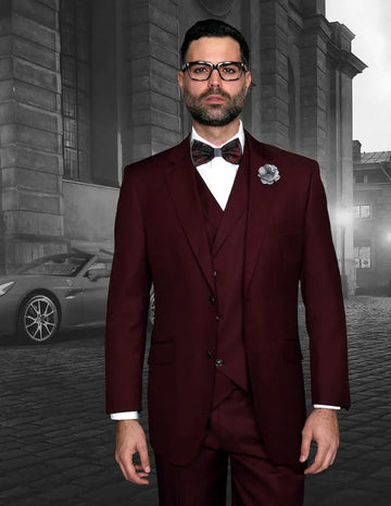 Statement Messina Burgundy Super 180's Italian Wool/Cashmere Vested Suit