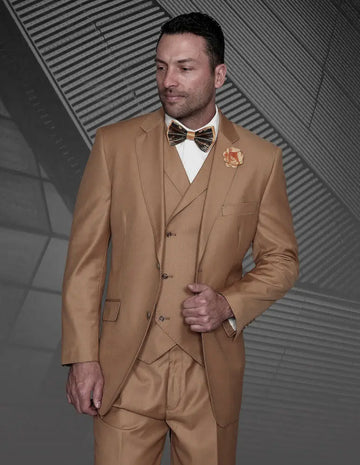Statement Messina Caramel Super 180's Italian Wool/Cashmere Vested Suit