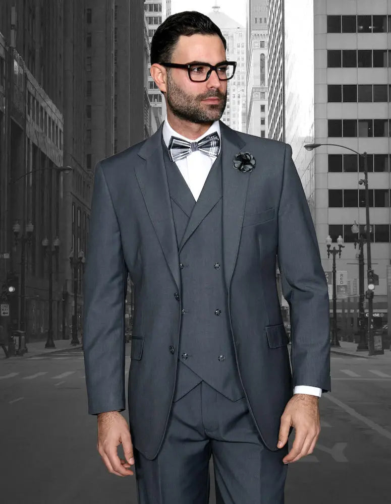 Statement Messina Charcoal Super 180's Italian Wool/Cashmere Vested Suit