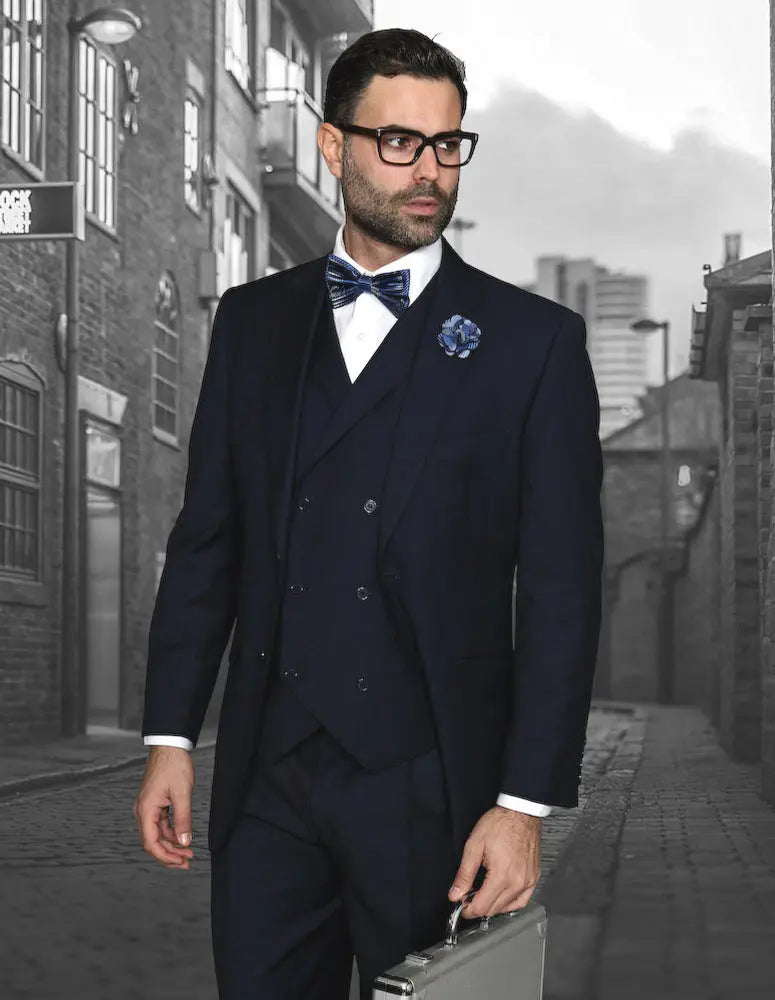 Statement Messina Navy Super 180's Italian Wool/Cashmere Vested Suit