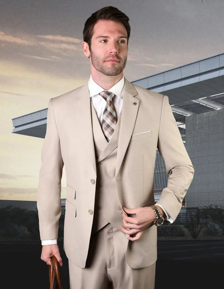 Statement Messina Tan Super 180's Italian Wool/Cashmere Vested Suit Suit Essence