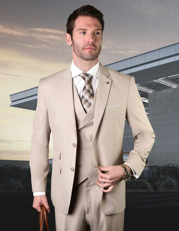 Statement Messina Tan Super 180's Italian Wool/Cashmere Vested Suit Suit Essence