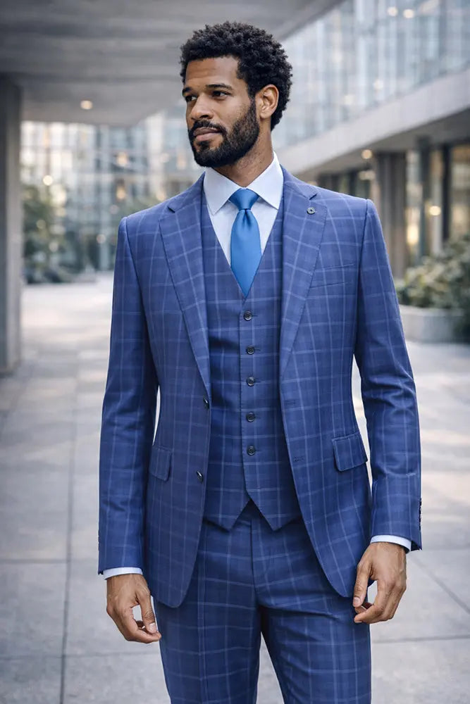 Statement Modena Blue Super 200's Italian Wool/Cashmere Vested Suit