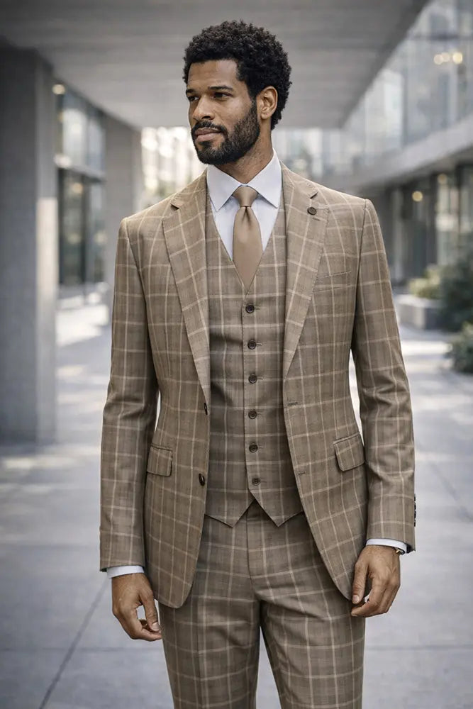 Statement Modena Tan Super 200's Italian Wool/Cashmere Vested Suit