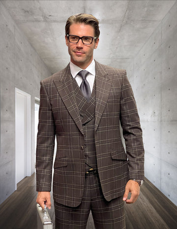 Statement Monari Brown Super 200's Italian Wool / Cashmere Vested Suit