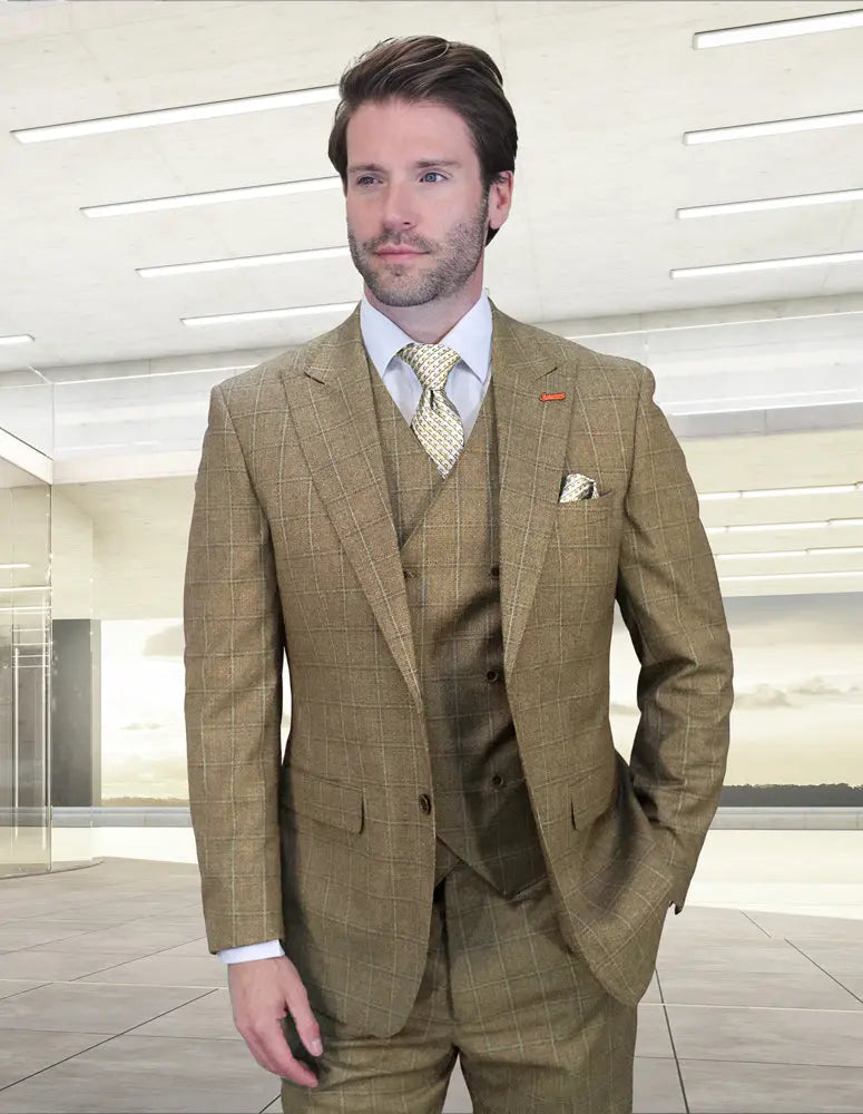 Statement Monte Tan Super 200's Italian Wool Vested Suit