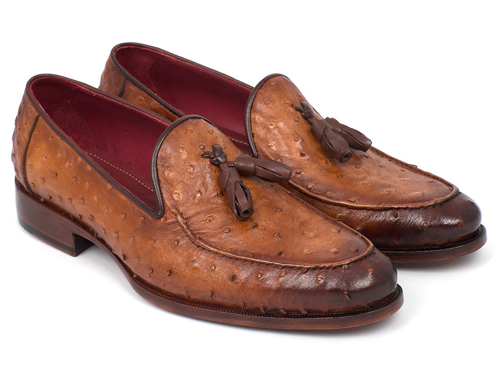 Paul Parkman Camel Brown Genuine Ostrich Tassel Loafers (ID#OST834CML) PAUL PARKMAN