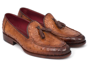 Paul Parkman Men's Camel Brown Genuine Ostrich Tassel Loafers (ID#OST834CML) PAUL PARKMAN