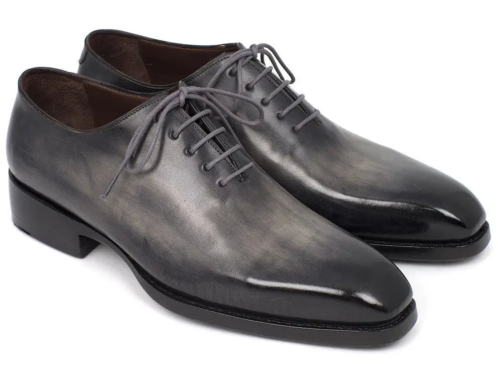 Paul Parkman Men's Gray/Black Hand-Painted Goodyear Welted Wholecut Oxfords (ID#044GRY) PAUL PARKMAN
