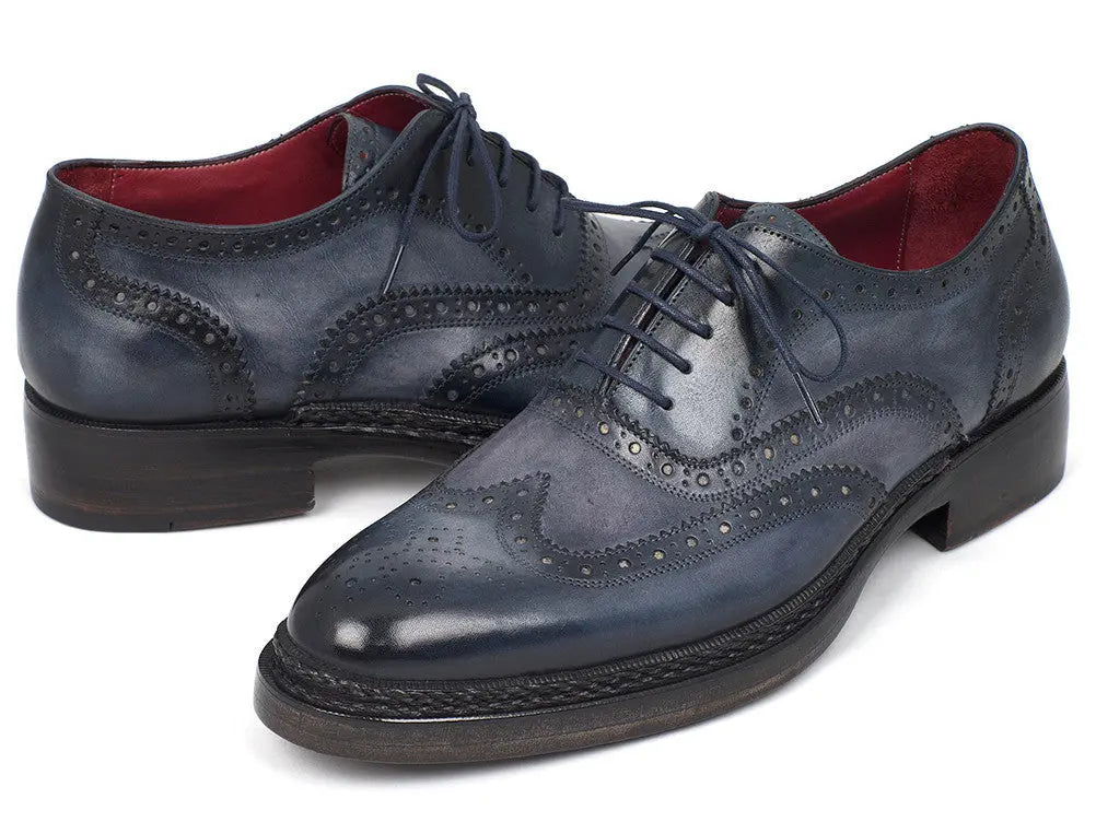 Paul Parkman Men's Blue Triple Genuine Leather Sole Wingtip Brogues (ID#027-TRP-BLU) PAUL PARKMAN