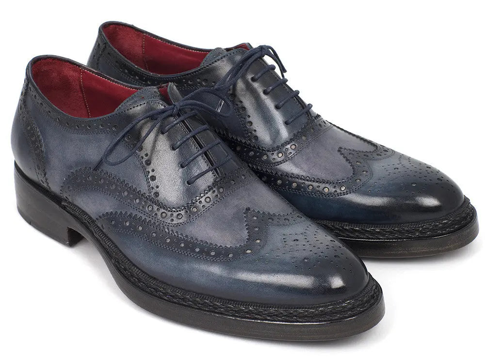 Paul Parkman Men's Blue Triple Genuine Leather Sole Wingtip Brogues (ID#027-TRP-BLU) PAUL PARKMAN